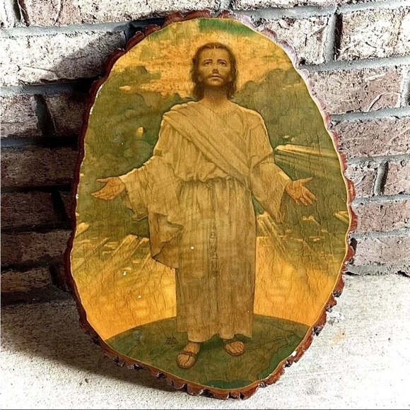 None Other - Vtg Jesus Wooden Religious Plaque Rare Ralph Pallen Coleman Art 21" Decor READ